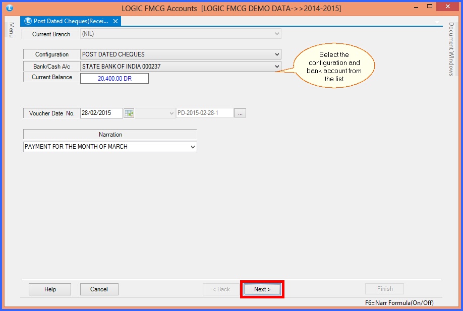 fmcg post dated cheque receipts header